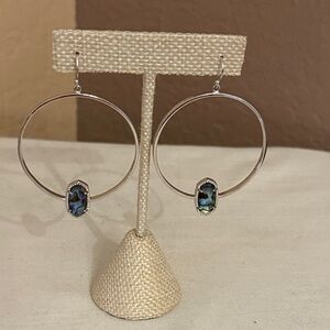 ❤️❤️ Kendra Scott Elora Hoop Earrings Silver Tone Abalone Inlay Never Used